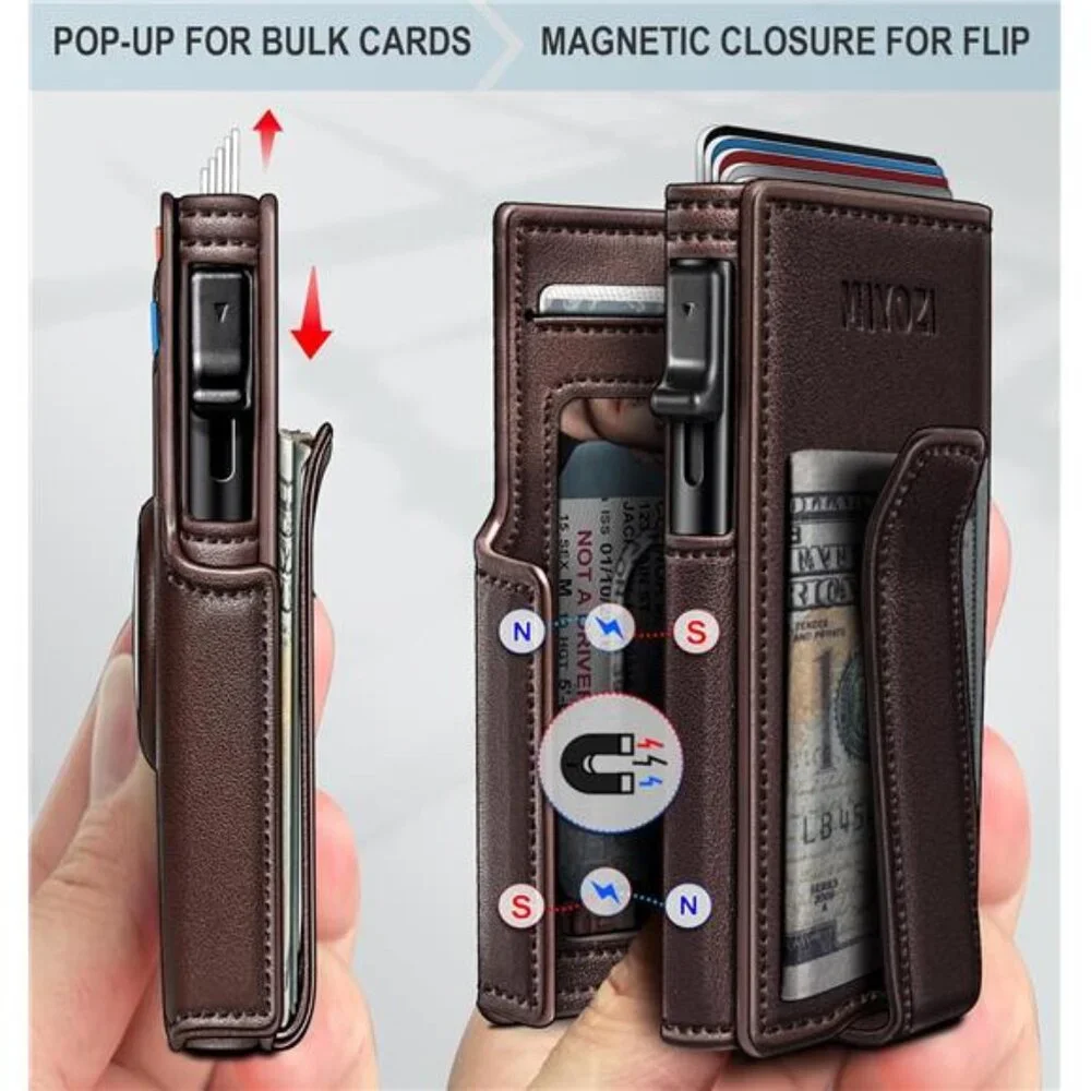 Airtag Wallet for Men,with Money Clip 10 Cards Metal Case Smart Slim Pop Up